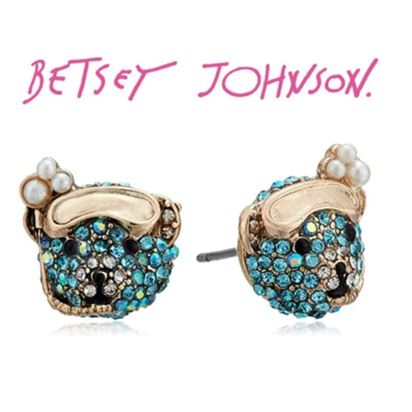 Betsey Johnson Blue Scuba Bear Stud Earrings - Picture 1 of 4